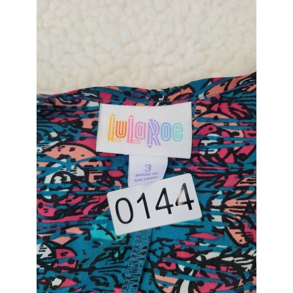 [144] LULAROE Women's Size 3 Blue Open Waterfall Cardigan Pink Floral Pattern - Picture 6 of 7